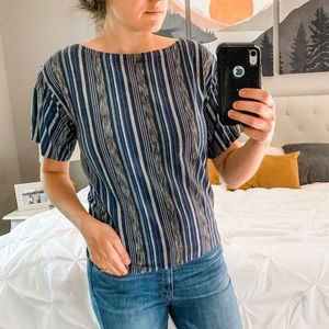 Hunters Run blue striped cotton blouse